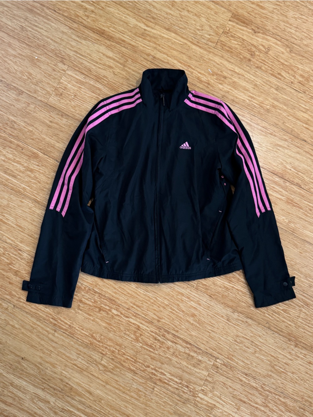 Adidas black pink zip up wind breaker track jacket